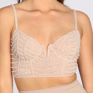 Windsor Beaded Nude Cropped Bralette Women’s Size Small